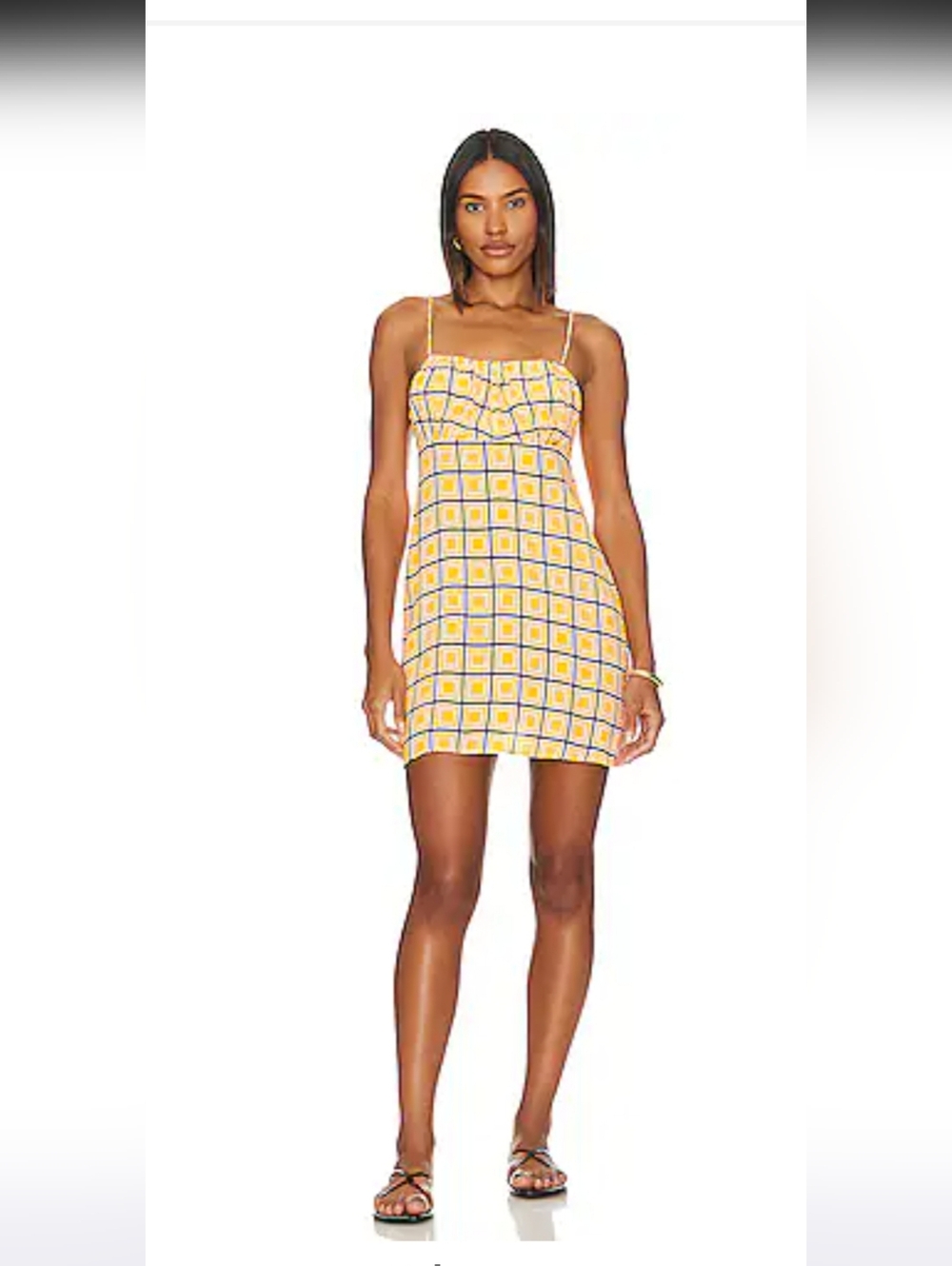 FAITHFUL THE BRAND La Costa Audriana Yellow Geometric Square Print Sundress